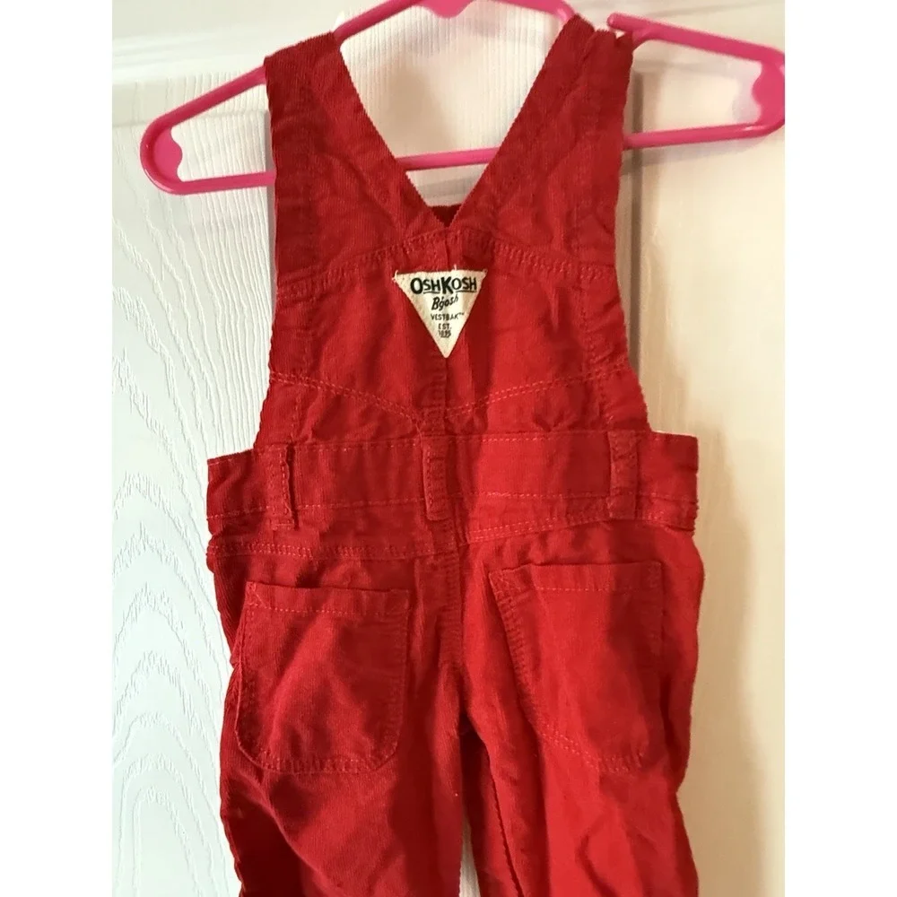 2 Vtg Osh Kosh‎ B'gosh Vestbak Corduroy Overalls Red Baby 3M Navy Sailboat 6M